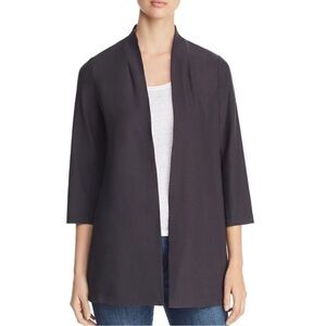 Eileen Fisher Open Front Crepe 3/4 Sleeve Cardigan Dark Gray Graphite Medium MP